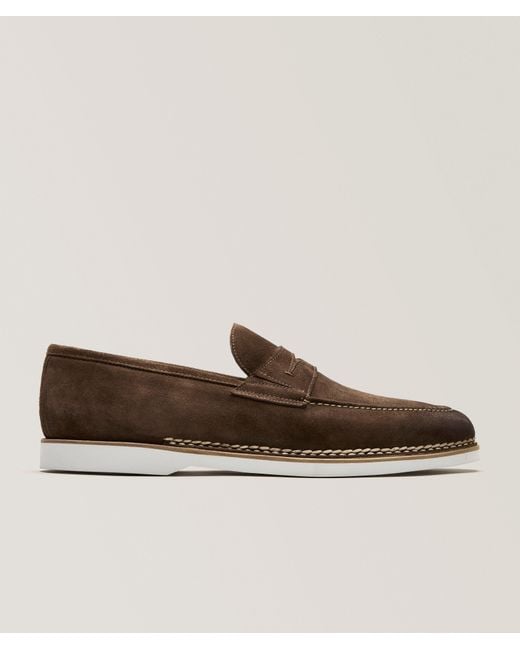 Bontoni Brown Fascinoso Suede Apron Penny Loafers for men