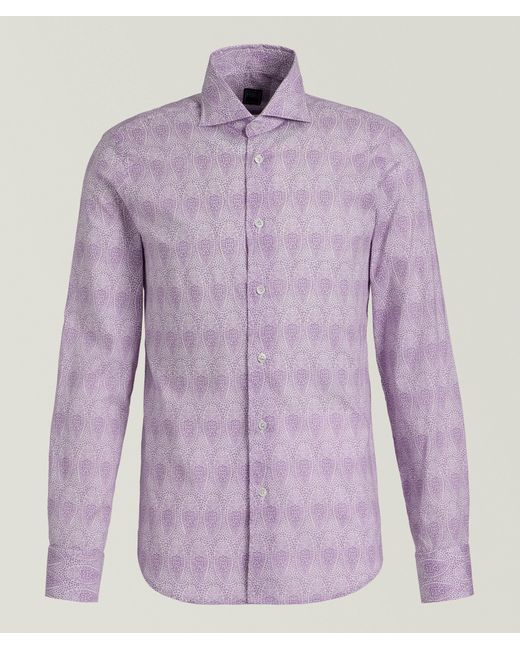 Fedeli Purple Sean Floral Cotton Voile Shirt for men