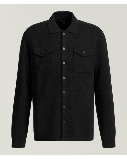 Patrick Assaraf Black Milano Stitch Snap Overshirt for men