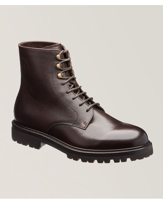 Brunello Cucinelli Brown Plaintoe Grain Leather Shearling Boots for men