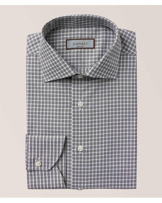 Canali Gray Check Cotton Dress Shirt for men