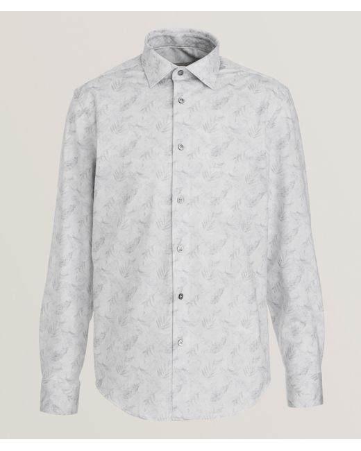 Bugatchi White Leaf-Print Stretch-Cotton Shirt for men