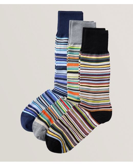 Paul Smith Blue 3-Pack Multi Signature Stripe Socks