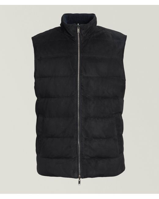 Eleventy Black Reversible Suede & Cable Knit Vest for men