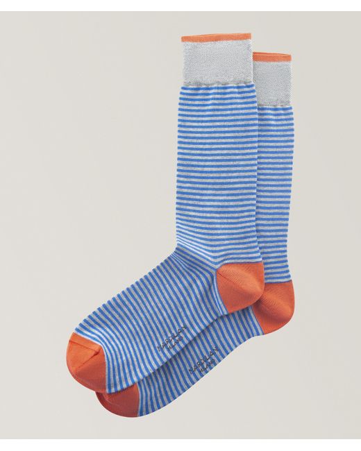 Marcoliani Blue Palio Stripe Cotton-Blend Socks