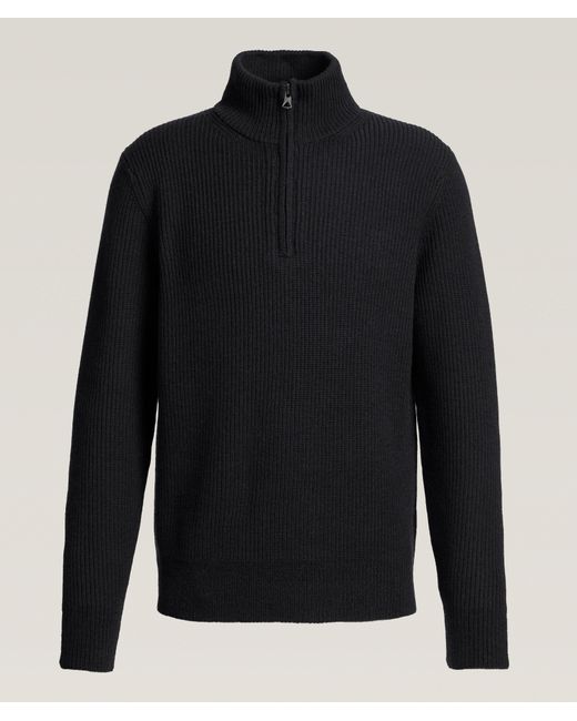 Reigning Champ Black Vinnie Wool Ribbed Quarter-Zip Sweater for men
