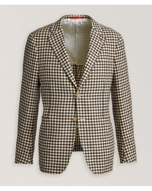 Isaia White Archive Check Wool, Silk, Cotton-Blend Sport Jacket for men