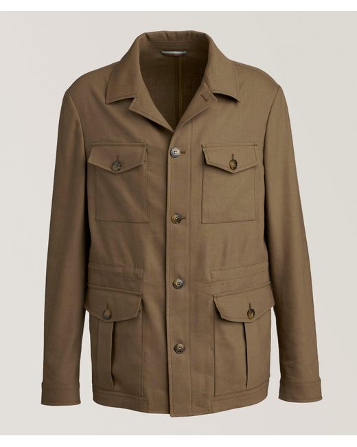 Canali Green Nuvola Linen-Wool Field Jacket for men
