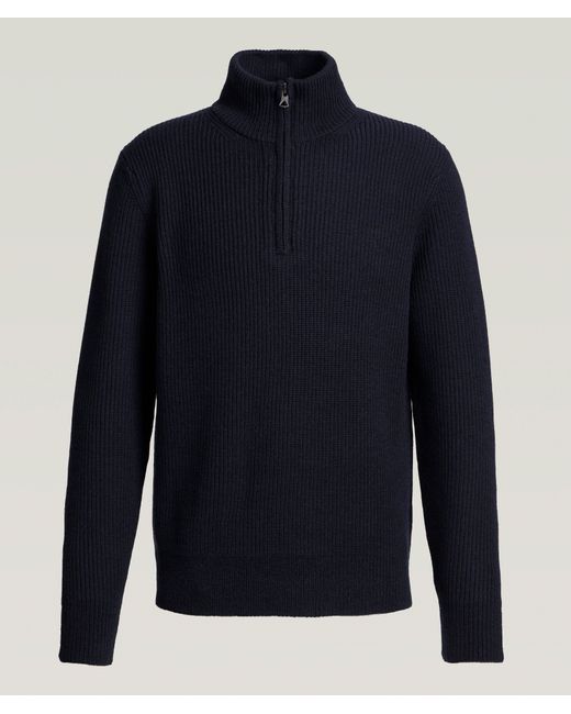 Reigning Champ Blue Vinnie Wool Ribbed Quarter-Zip Sweater for men