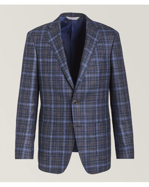 Samuelsohn Blue Plaid Wool-Blend Sport Jacket for men