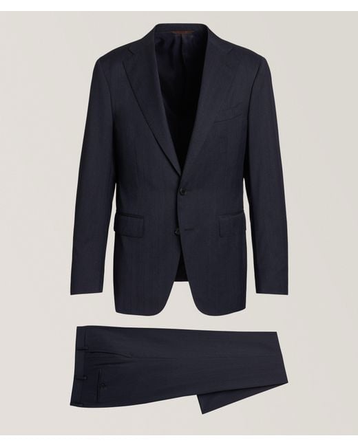 Canali Blue Capri Herringbone Wool Suit for men