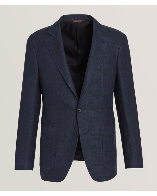 Canali Blue Kei Windowpane Linen-Wool Sport Jacket for men
