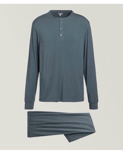 Eberjey Blue Henry Henley Stretch-Modal Pyjama Set for men