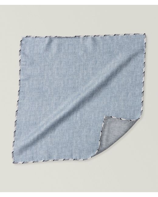 Brunello Cucinelli Blue Striped-Edge Silk Pocket Square