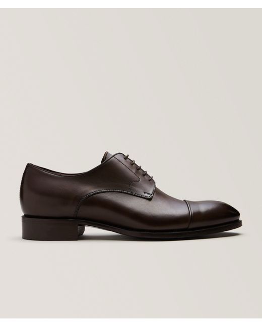 Brioni Brown Burnished Leather Cap-Toe Derbies for men