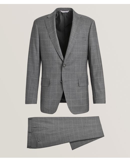 Samuelsohn Gray Cosmo Windowpane Wool Suit for men