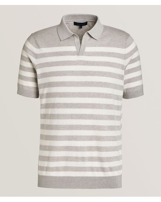 Patrick Assaraf Gray Open Collar Stripe Knit Polo for men
