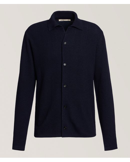 Maurizio Baldassari Blue Herringbone Virgin Wool-Blend Overshirt for men