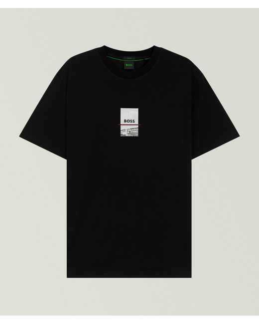 Boss Black Photo-Print Stretch-Cotton T-Shirt for men