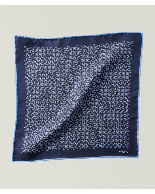 Brioni Blue Patterned Silk Pocket Square