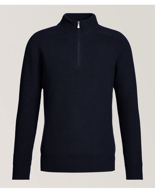 Gran Sasso Blue Wool Zipper Mock Neck Sweater for men