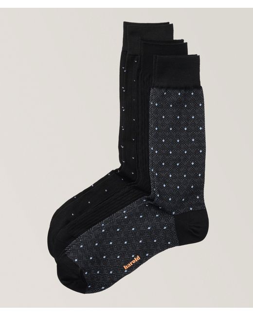Harold Black Three-Pack Stretch-Cotton Socks