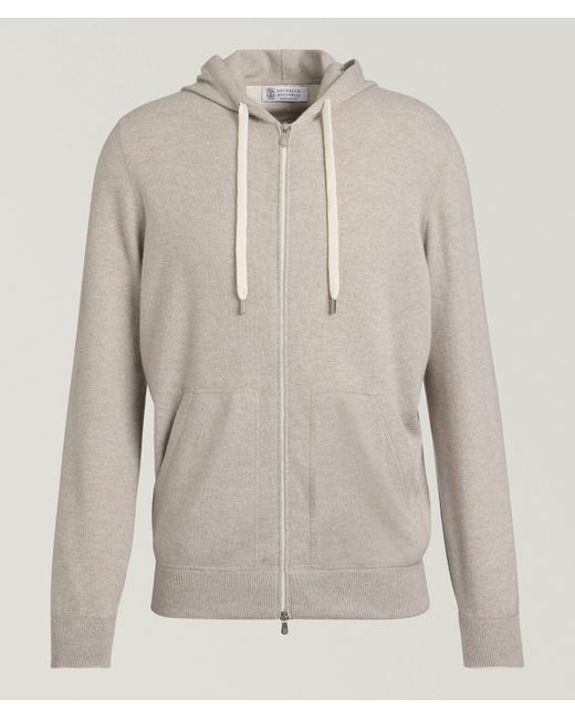 Brunello Cucinelli Gray Cashmere Full-Zip Hooded Sweater for men