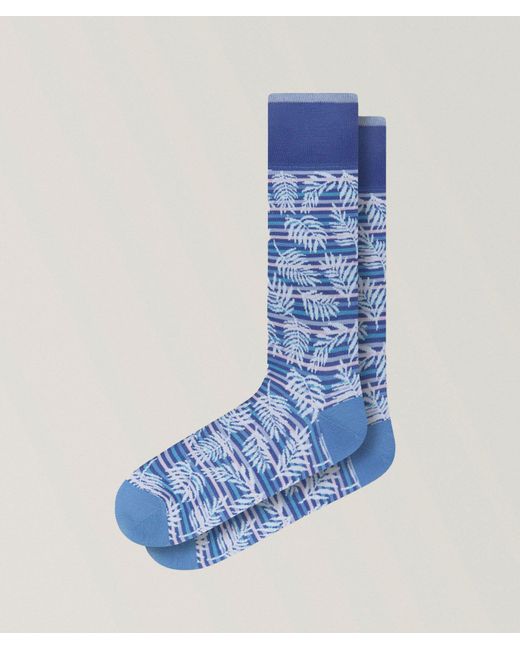 Bugatchi Blue Palm Stripe Stretch-Cotton Socks