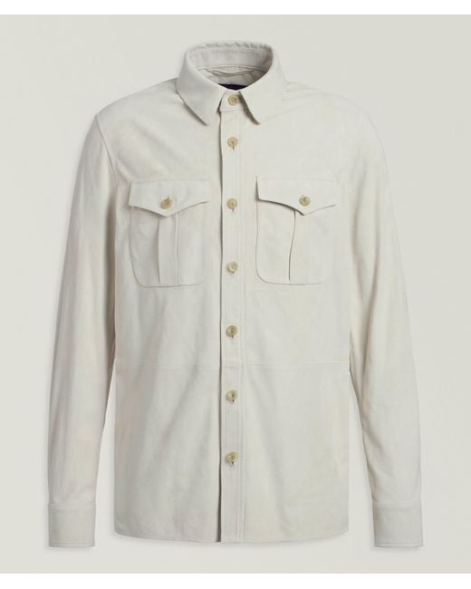 Ralph Lauren White Barron Suede Overshirt for men
