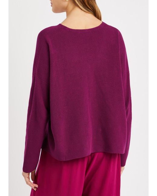 Eileen Fisher Purple Ribbed Cotton Jumper