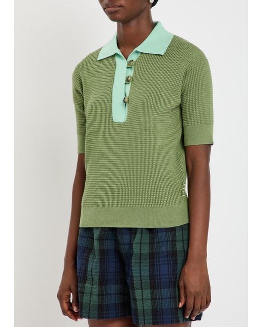 J.W. Anderson Green Waffle-Knit Cotton-Blend Polo Shirt