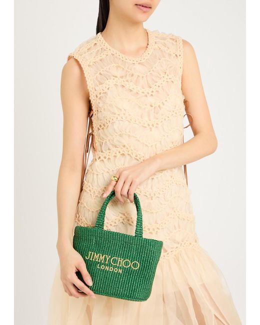 Jimmy Choo Green Beach Mini Raffia Tote