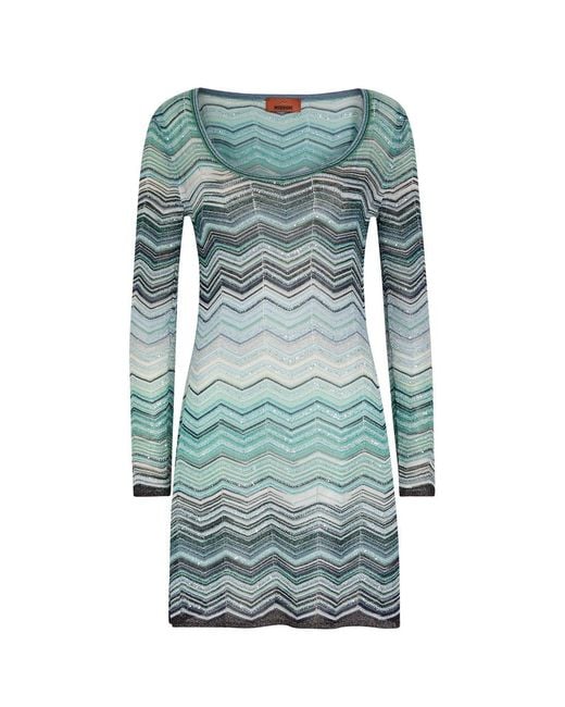 Missoni Blue Zigzag Metallic-Knit Mini Dress