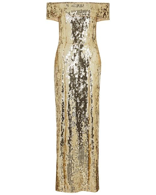 Galvan Metallic Glencoe Off-the-shoulder Sequin Gown