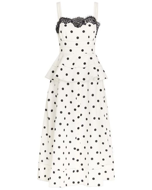 Self-Portrait White Layered Polka-Dot Linen-Blend Midi Dress