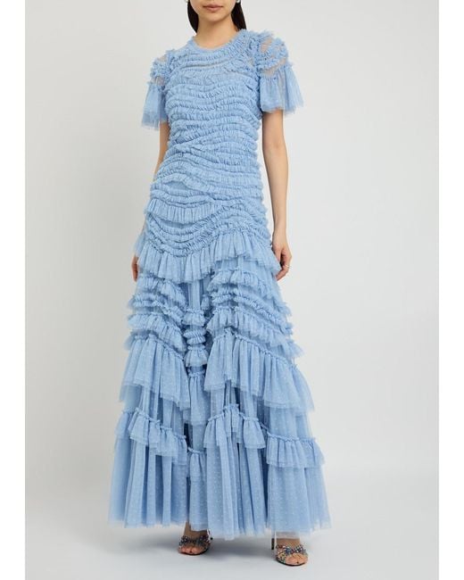 Needle & Thread Blue Rose Ruffled Tulle Gown