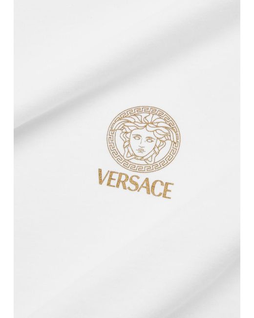 Versace White Logo-print Stretch-cotton T-shirt for men