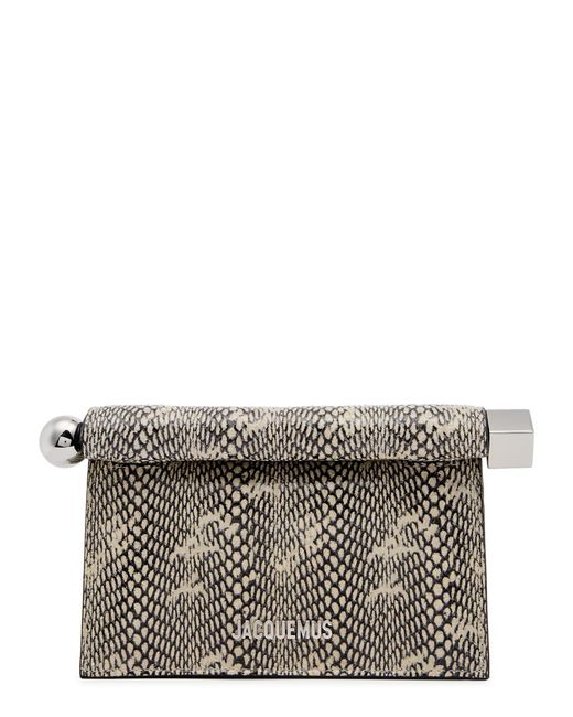 Jacquemus Gray La Petite Pochette Rond Python-Effect Leather Clutch