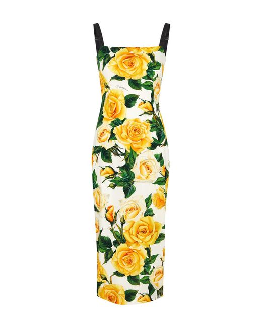 Dolce & Gabbana Metallic Floral-Print Stretch-Silk Midi Dress