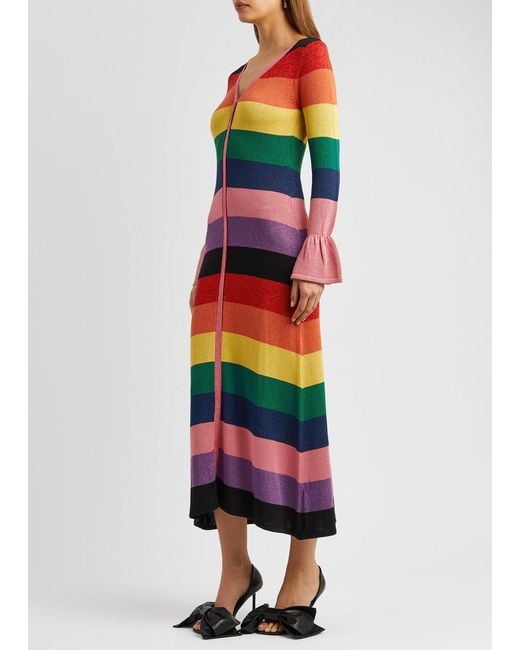 Olivia Rubin Multicolor Zuri Striped Metallic-knit Dress