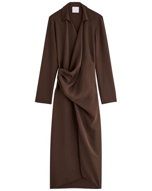 Paris Georgia Brown Simone Draped Midi Shirt Dress