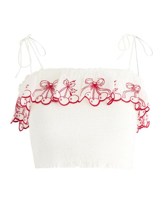 LoveShackFancy Pink Carletta Cropped Cotton Top