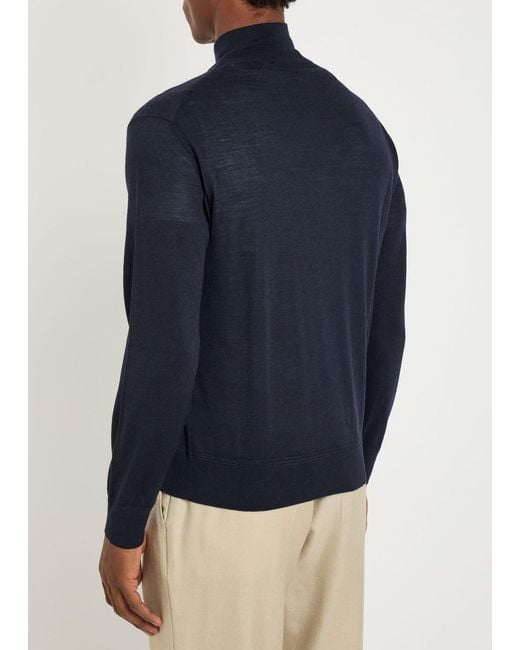 Canali Blue Half-Zip Wool-Blend Jumper for men