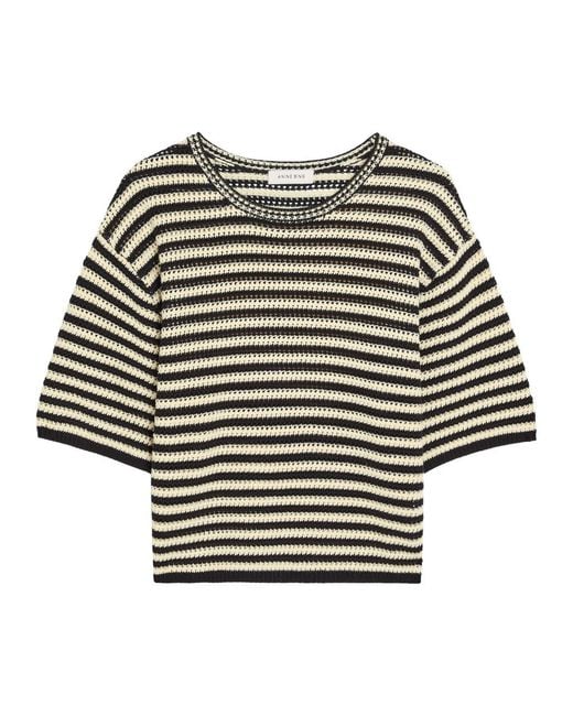 Anine Bing Black Theo Striped Cotton-Blend T-Shirt