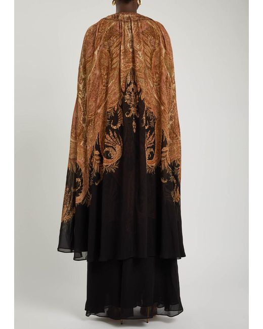 Zimmermann Multicolor Hypnotic Cape-Effect Chiffon Maxi Dress