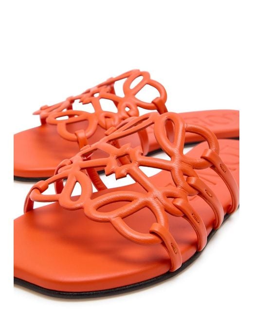 Loewe Red Petal Anagram Leather Sliders