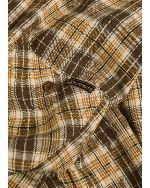 Nudie Jeans Natural Julian Checked Cotton And Linen-Blend Shirt for men