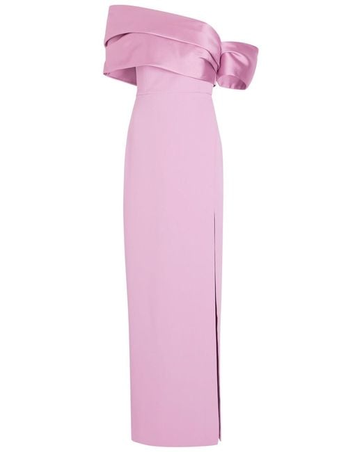 Solace London Pink Alexis Off-The-Shoulder Crepe Maxi Dress