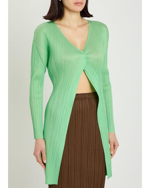 Pleats Please Issey Miyake Green Pleated Woven Coat