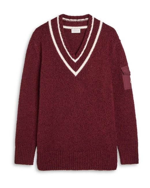 Moncler Red V-Neck Knitted Jumper